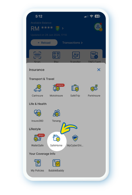 Then on “Insurance” and choose “SafeHome”